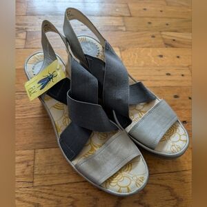 NWT Fly London Two-Tone Elastic Strap Sandals